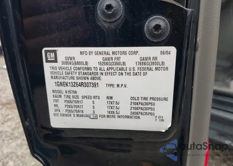 2004 Chevrolet Tahoe Z71 z USA, uszkodzony, nr VIN 1GNEK13Z64R307391